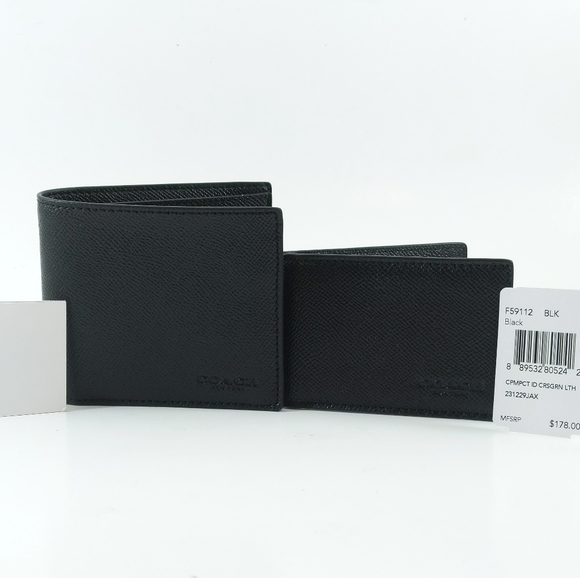 🖤 Men's Coach Billfold Black Leather Wallet - Picture 1 of 8